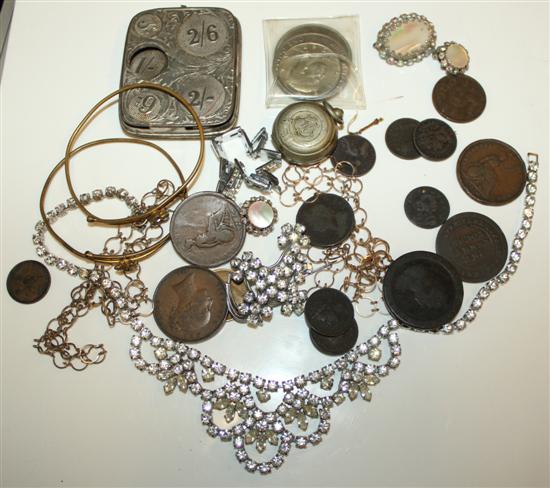 Mixed coinage & costume jewellery, etc